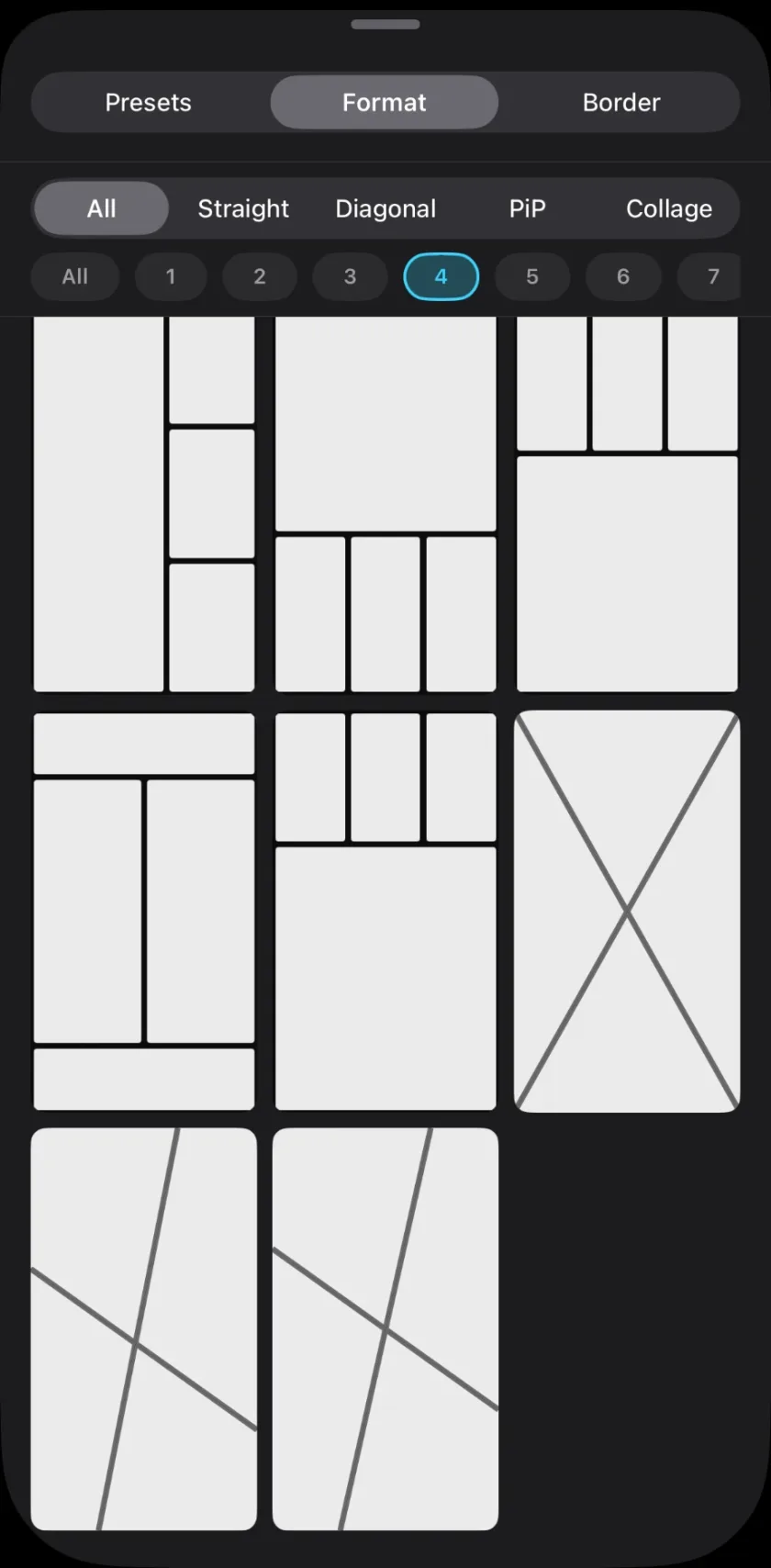 Format: 77 layouts, filtered by family and by the number of panes